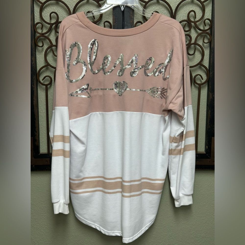 Justify long sleeve striped glitter blessed top